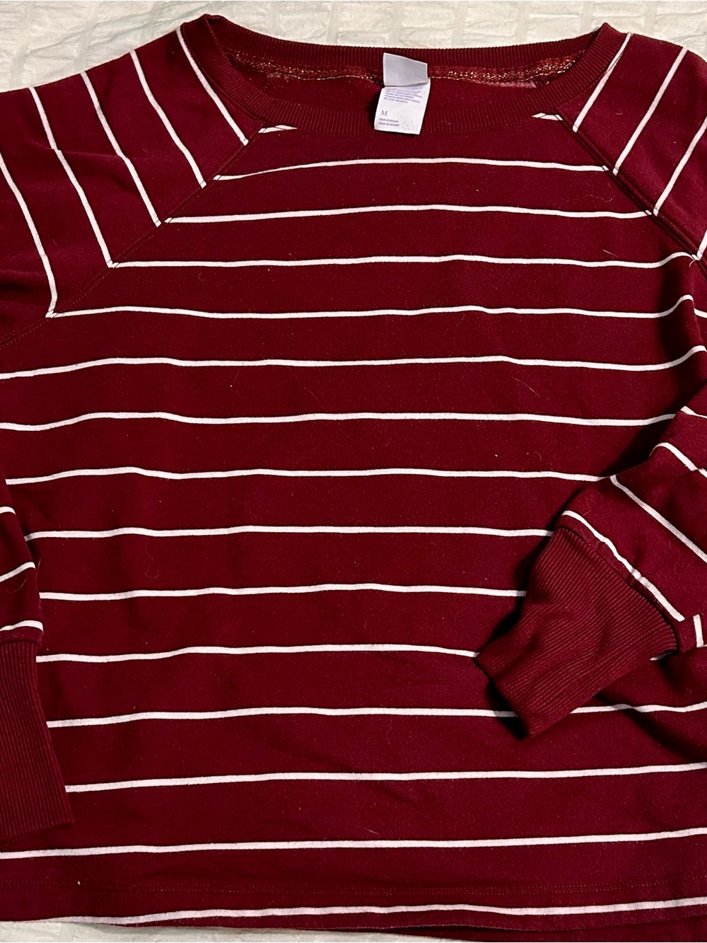 stars above Maroon and White Striped Crewneck Sweater